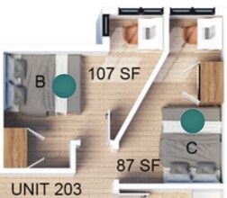 2 Bedroom | 1 Bath B Shared-Premium floor plan